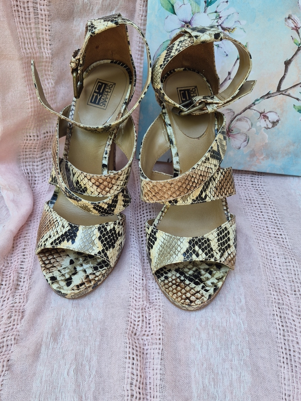 City Snappers Women’s Snake-Print Ankle Strap Shoes in Neutral